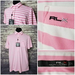 NWT RALPH LAUREN RLX MENS L PINK WHITE GOLF POLO